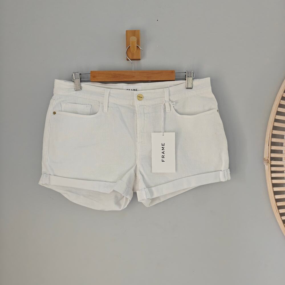 NWT FRAME Le Cut Off Cuffed Denim Shorts Blanc White Size 29 $179